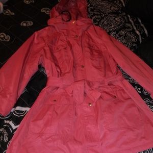 Pink and gold short techno trench coat